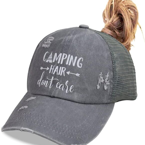 Camping Baseball Cap Women Mesh Trucker Ponytail High Bun Adjustable - Picture 1 of 6